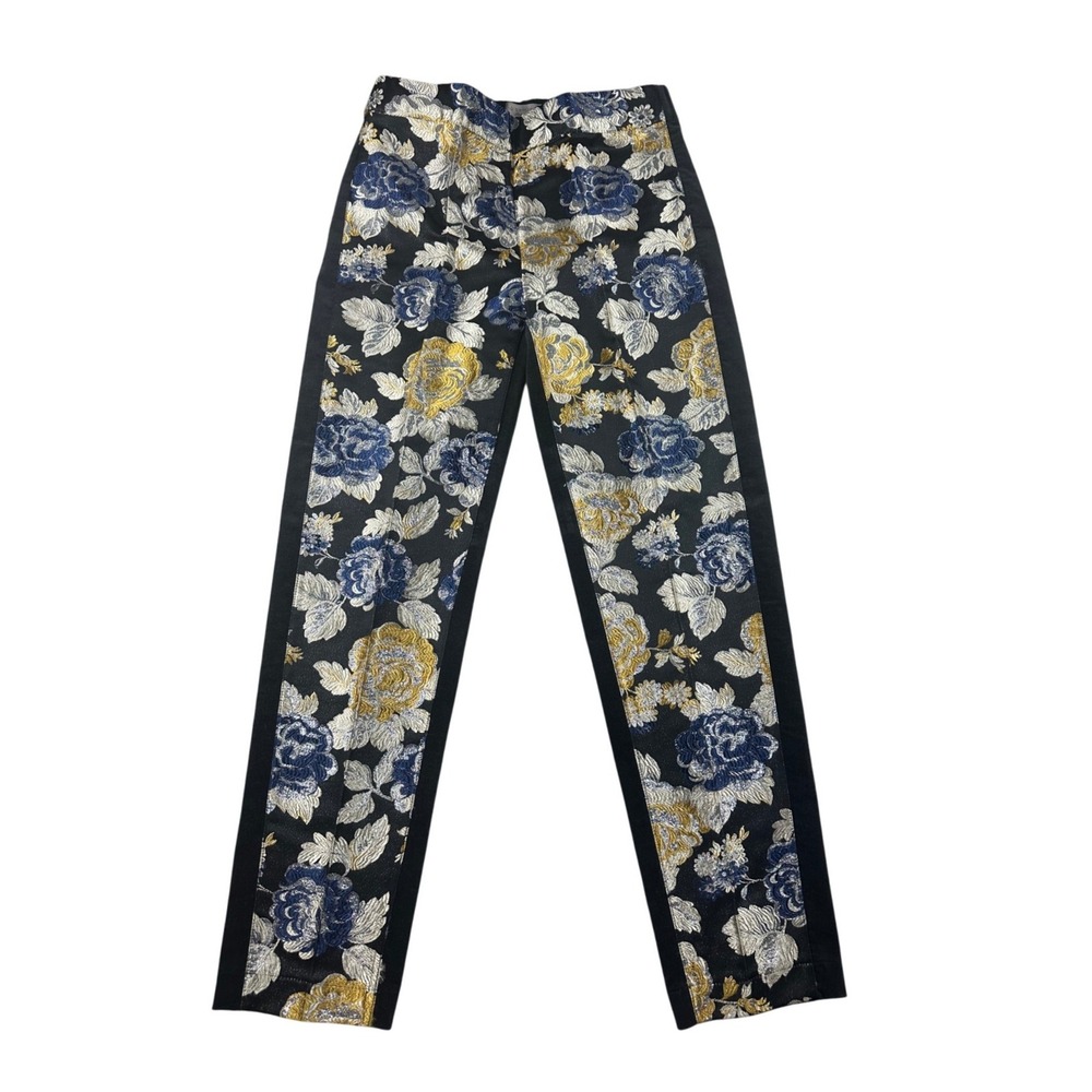 D. Exterior Tuxedo Pants Women‎ 44 Multi Rose Media Italy Floral Jacquard Luxury